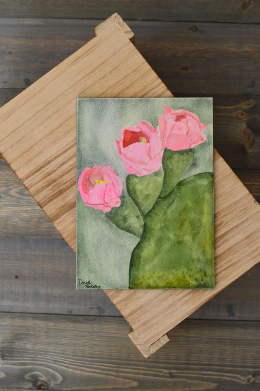Cactus Bloom Watercolor on Aquaboard Panel
