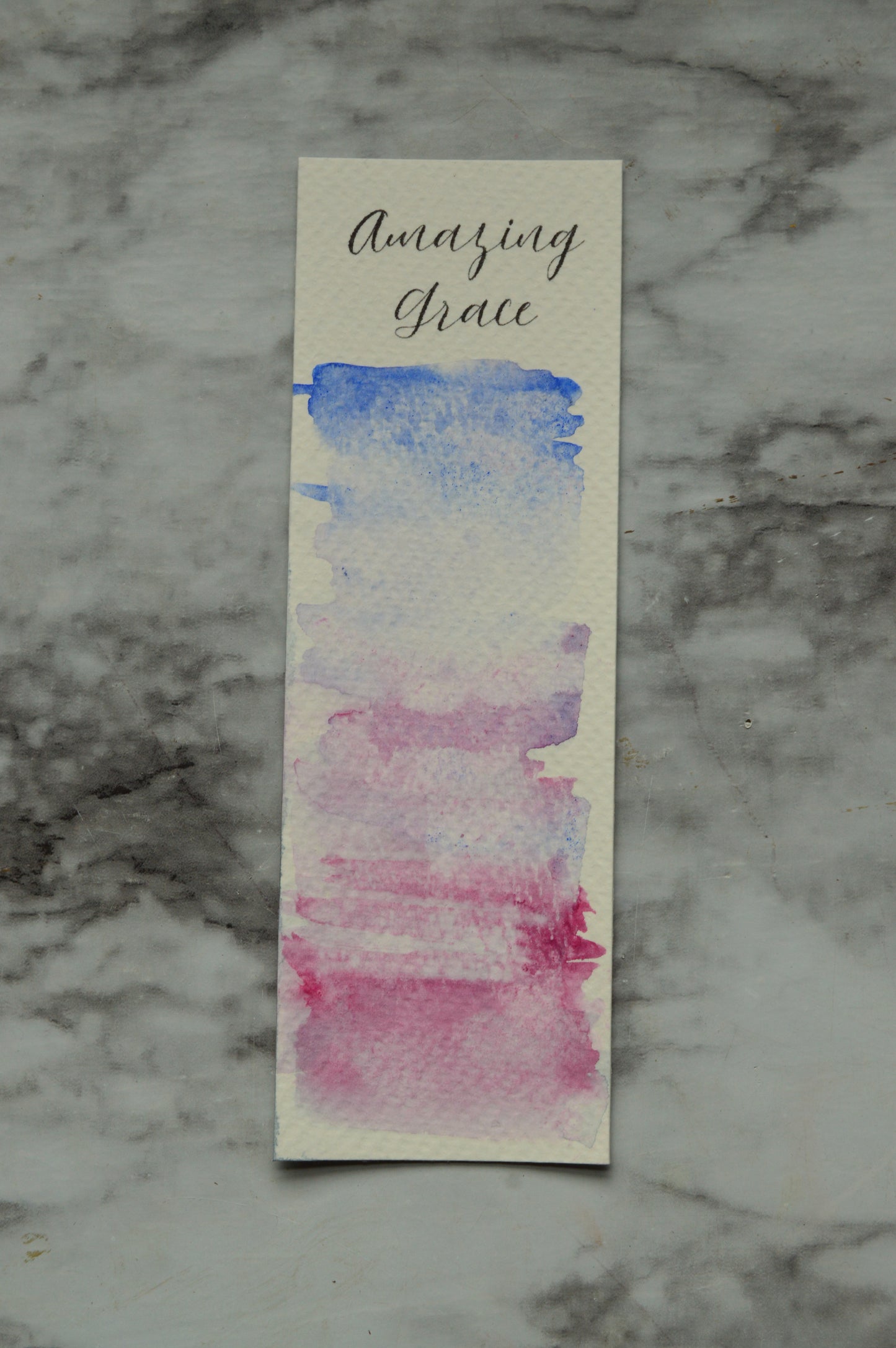Amazing Grace Blue and Magenta Watercolor Bookmark