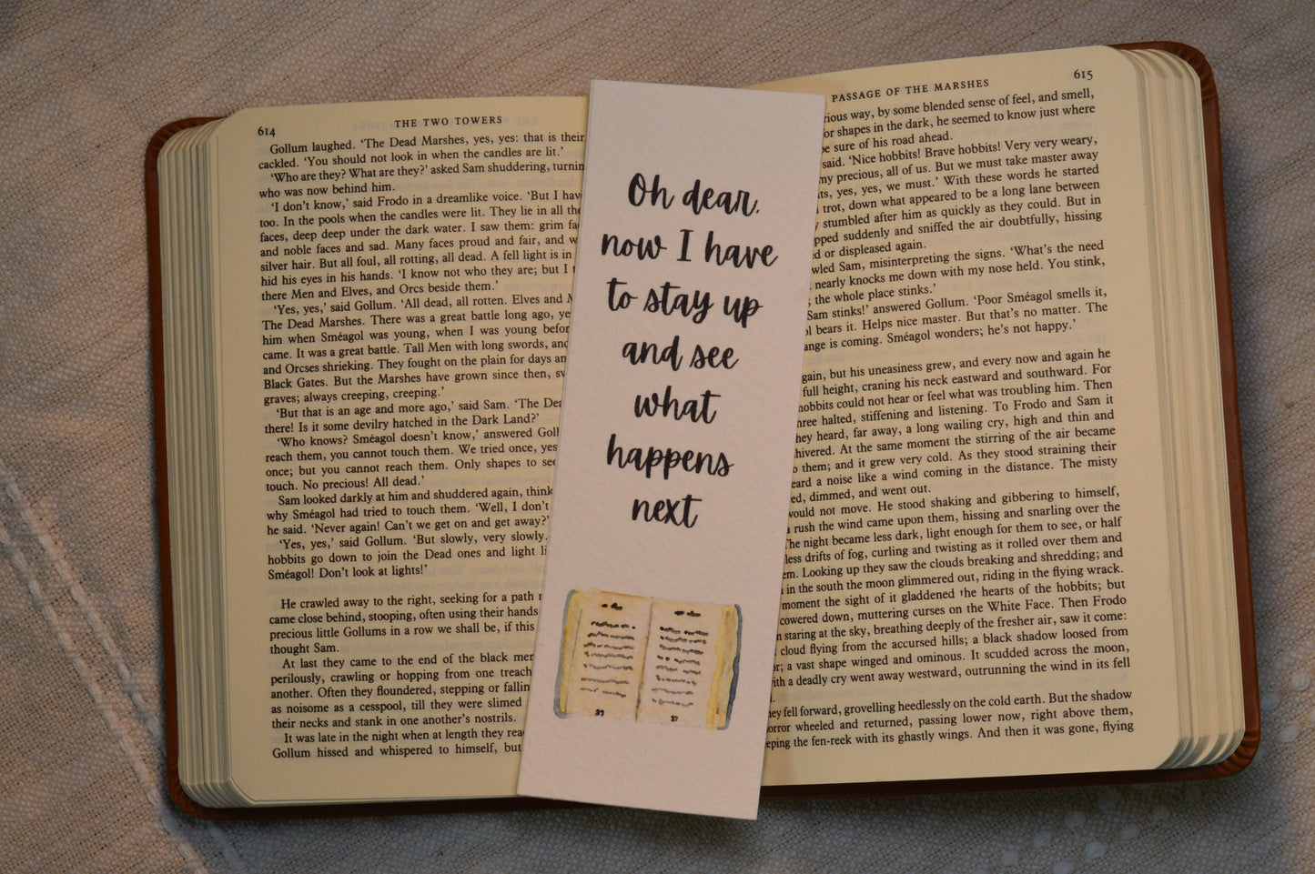 Oh Dear Now I Have To Stay Up And See What Happens Next Watercolor Bookmark Blue Book