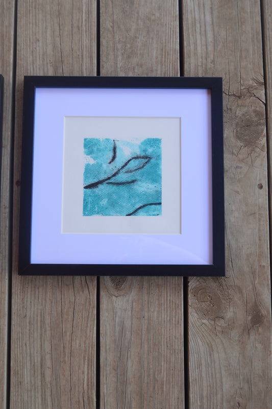 Abstract Turquoise Watercolor Painting Framed