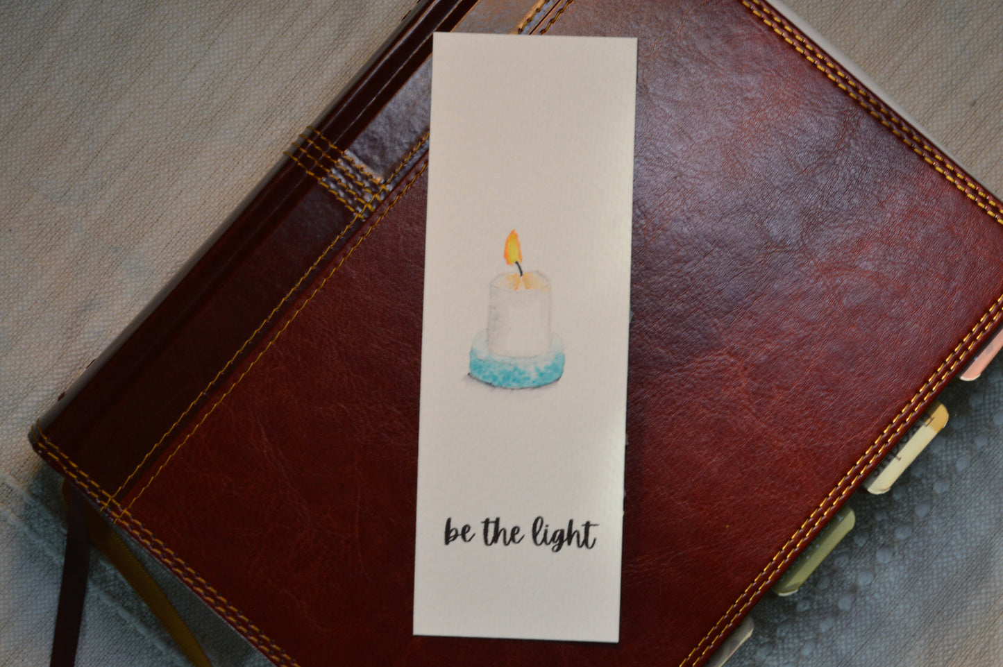 Be The Light Watercolor Candle Bookmark