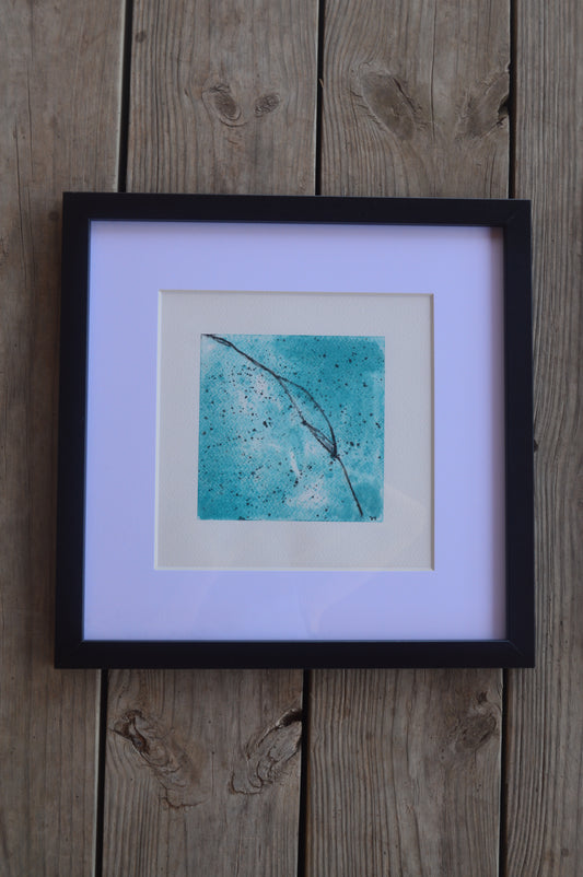Absract Turquoise Watercolor Painting Framed