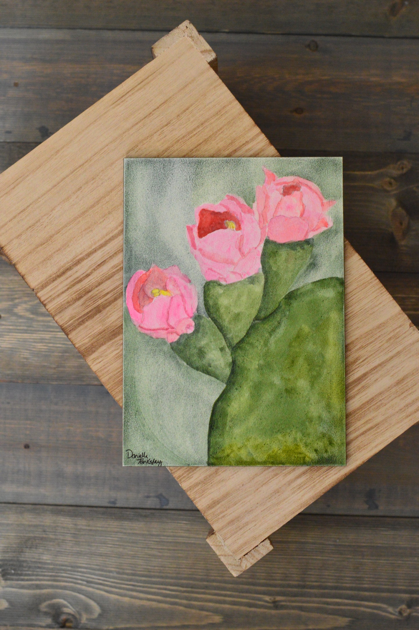 Cactus Bloom Watercolor on Aquaboard Panel