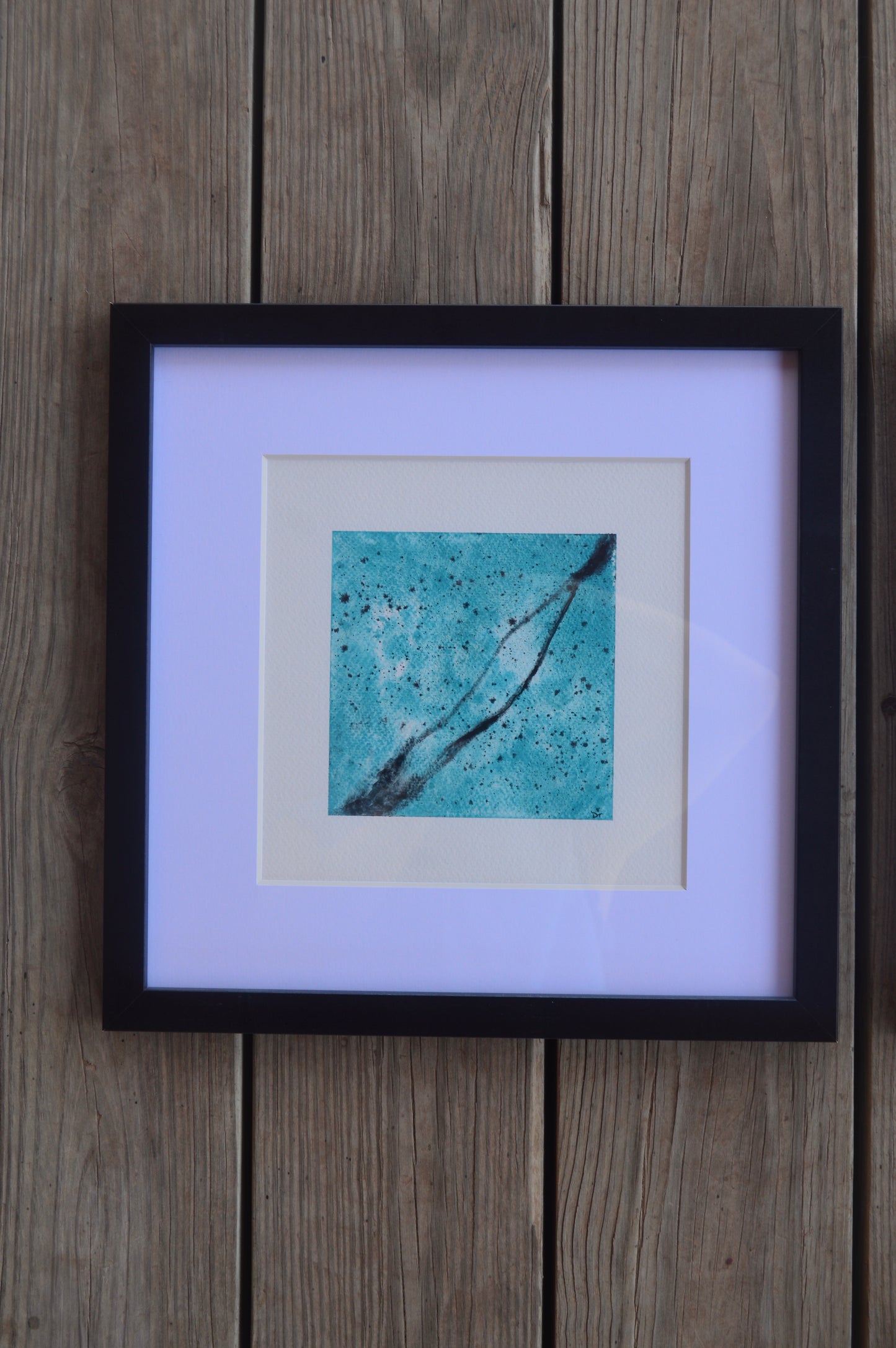 Abstract Turquoise Watercolor Painting Framed