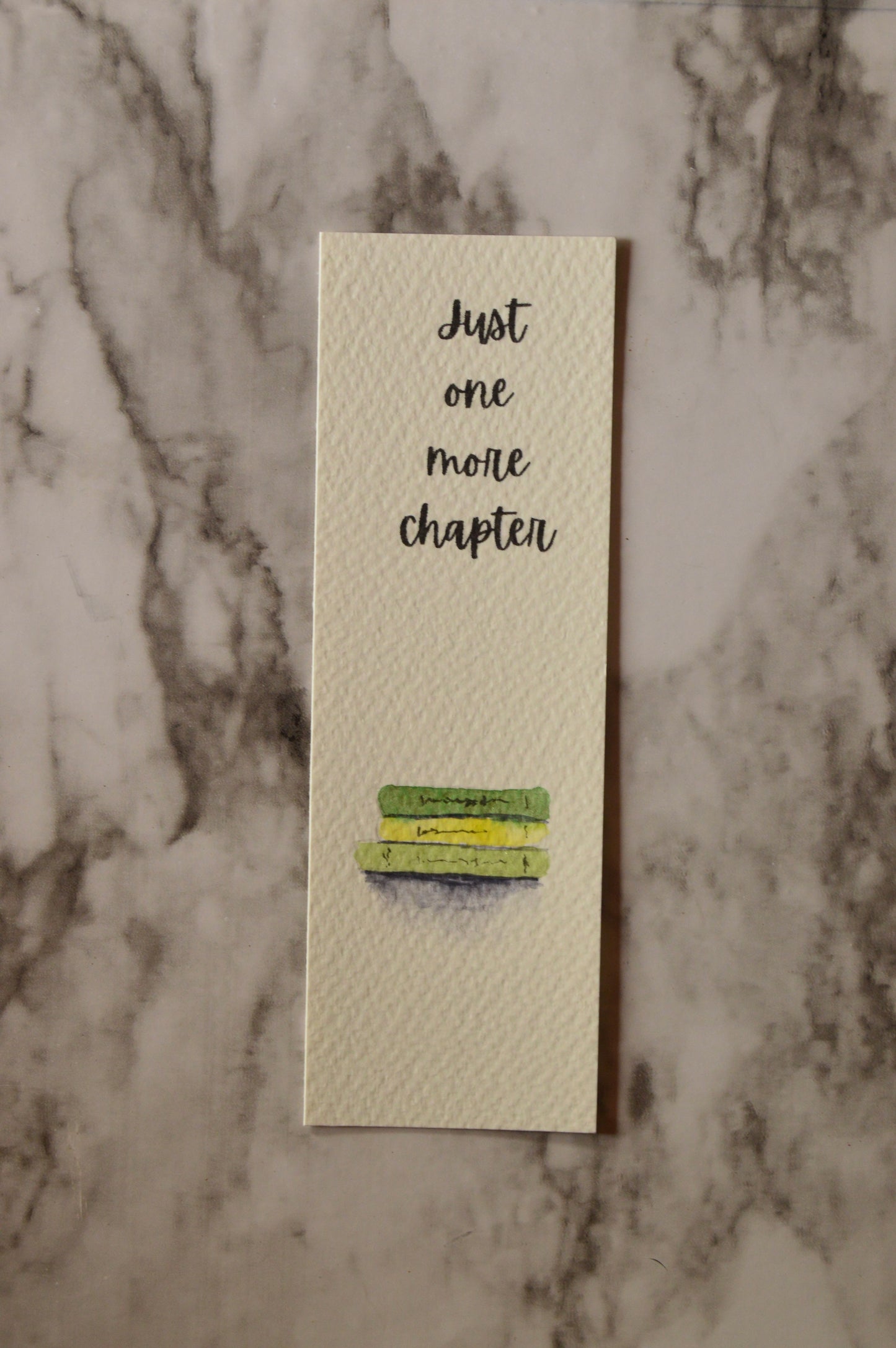 Just One More Chapter Watercolor Bookmark Green and Yellow Books