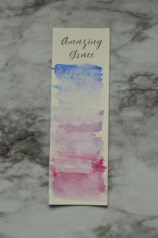 Amazing Grace Blue and Magenta Watercolor Bookmark