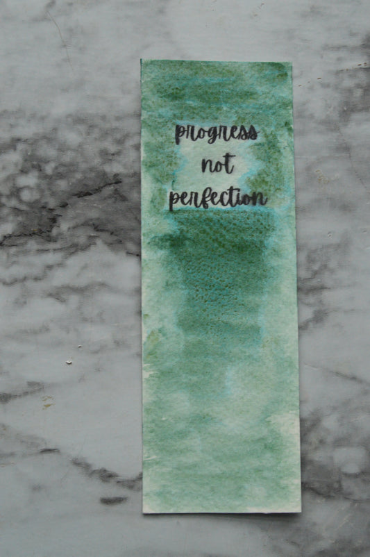Progress Not Perfection Green Watercolor Bookmark