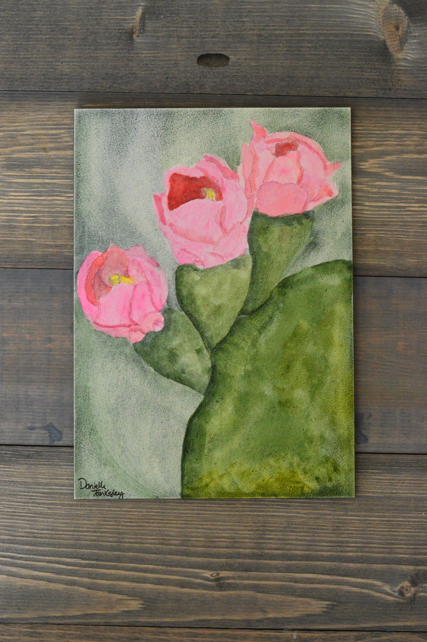 Cactus Bloom Watercolor on Aquaboard Panel