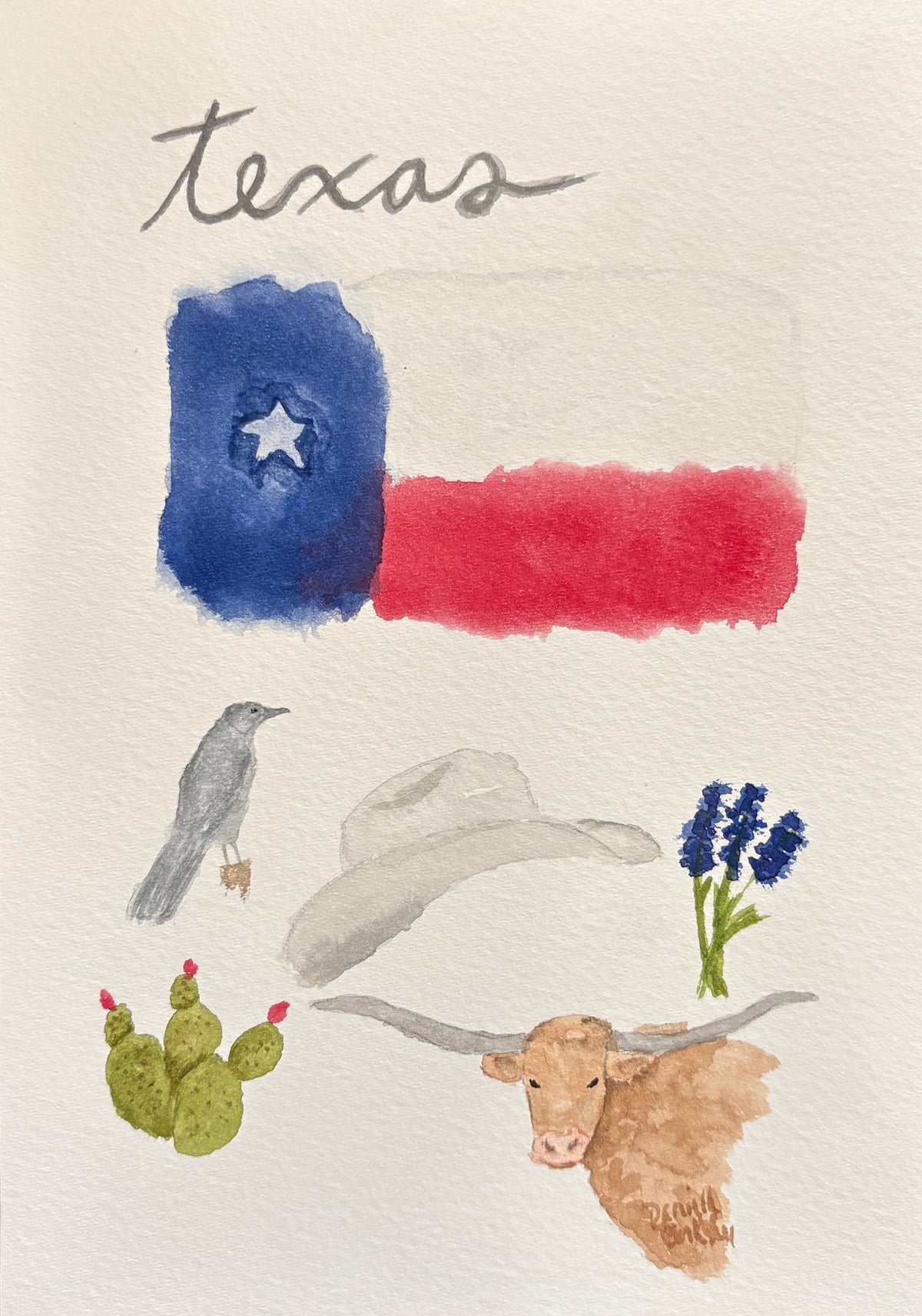 Texas Symbols Watercolor Original