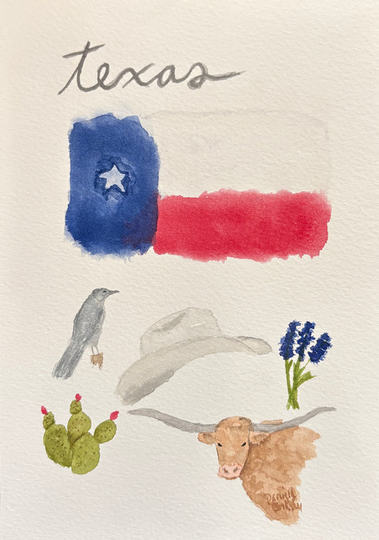 Texas Symbols Watercolor Original