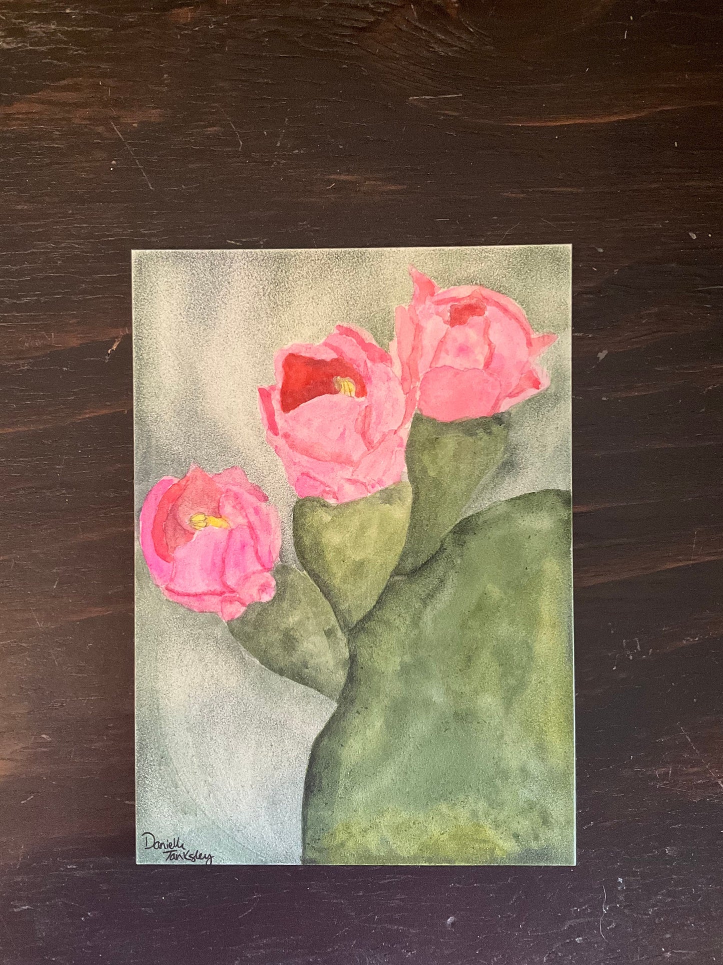 Cactus Bloom Watercolor on Aquaboard Panel